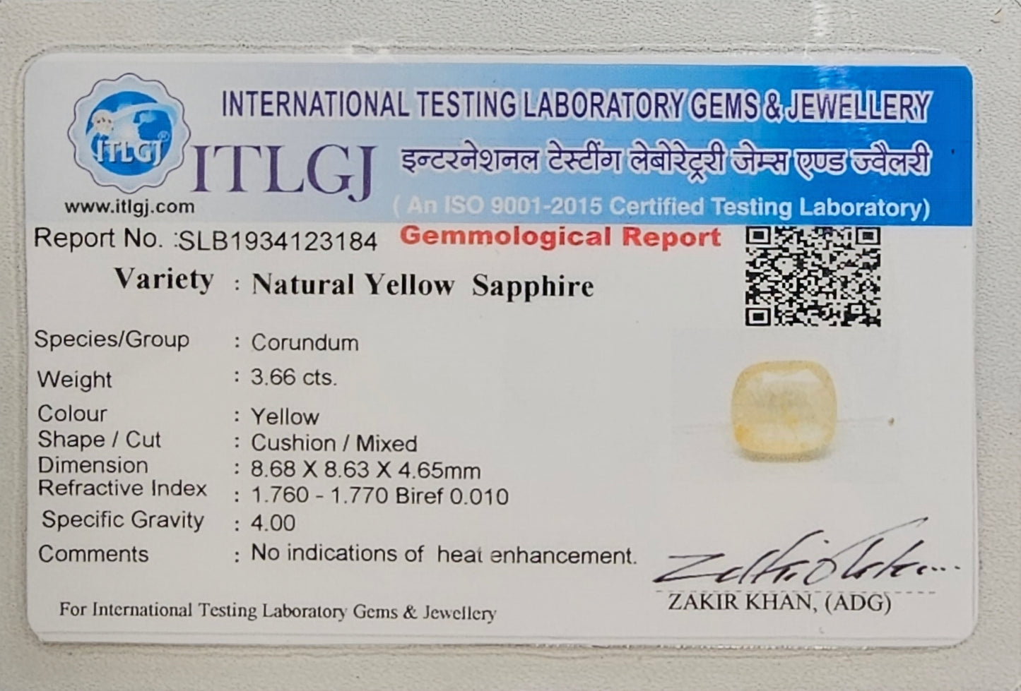 Yellow Sapphire Carat 3.66