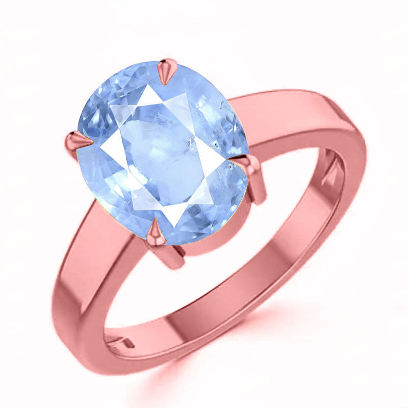 Blue Sapphire (Special Quality) Rose Gold Classic Solitaire Ring (R2)