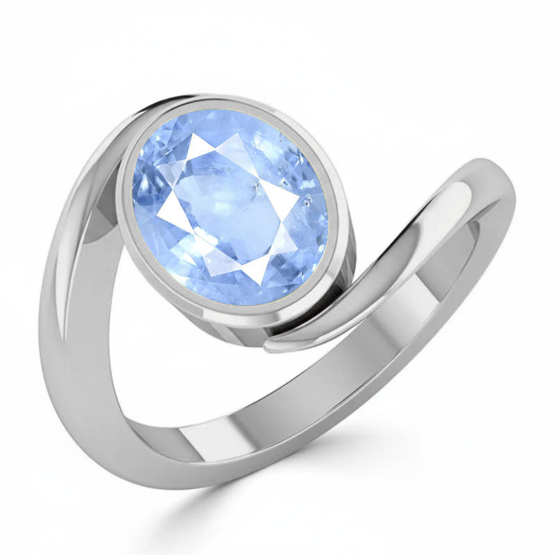 Blue Sapphire (Special Quality) Silver Wave Ring (R3)