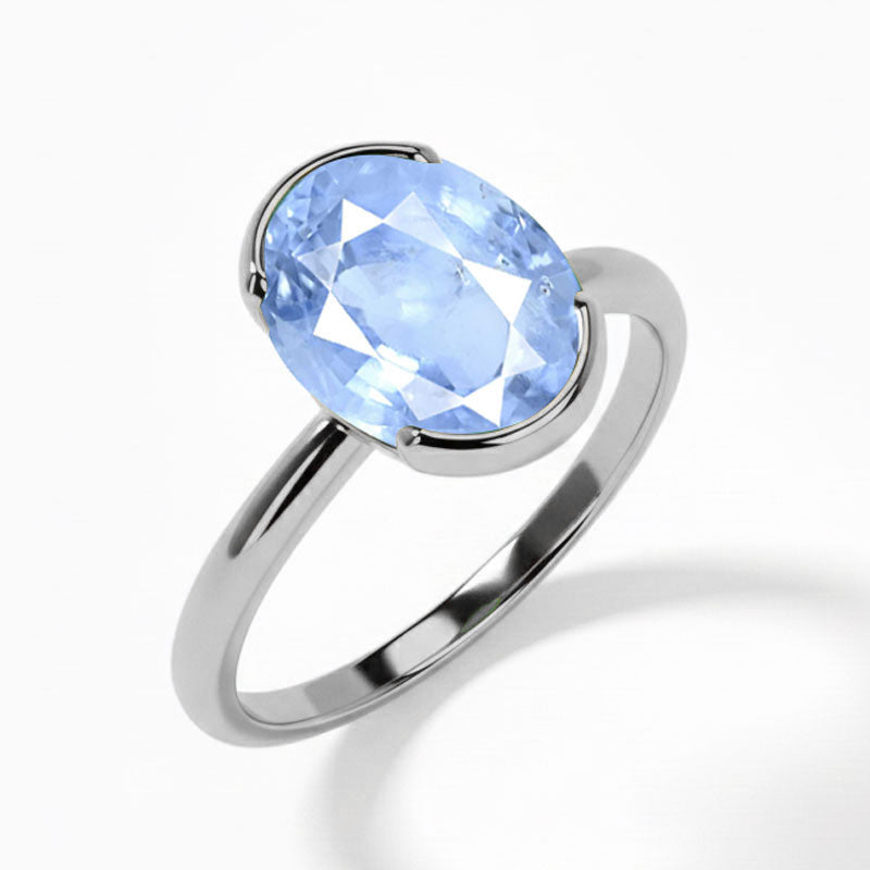 Blue Sapphire (Special Quality) Silver Dual-Claw Ring (R4)