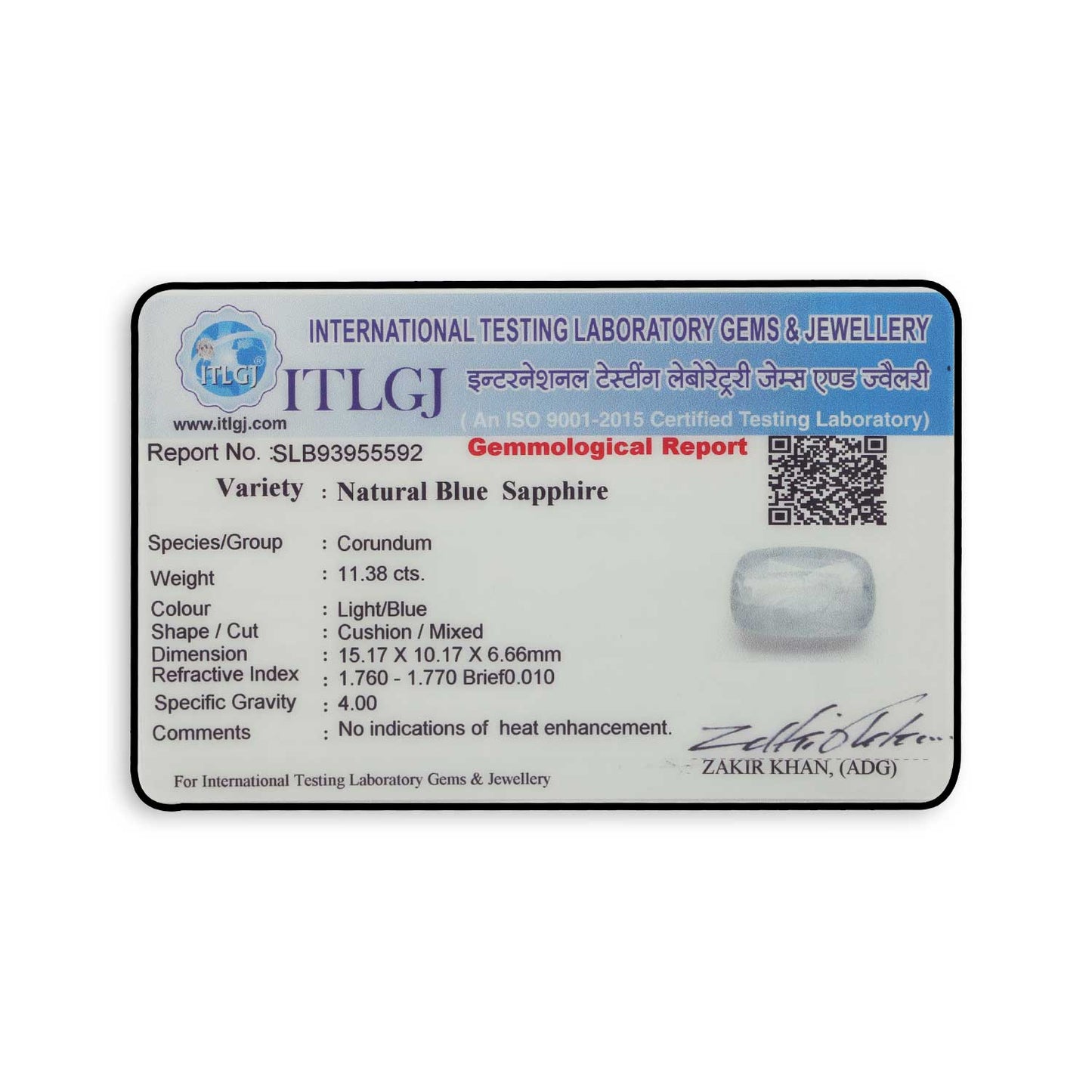 Blue Sapphire (Neelam) - 11.38 Carat