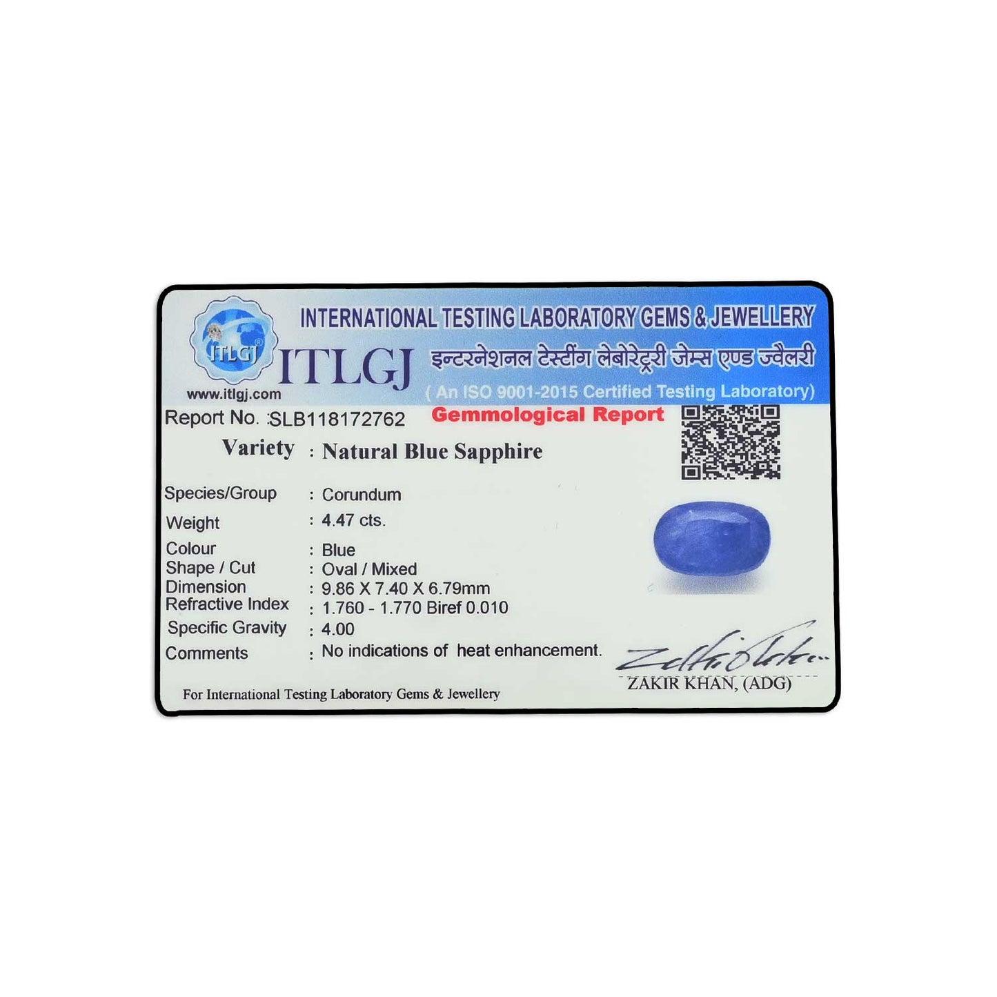 Blue Sapphire (Neelam) - 4.47 Carat