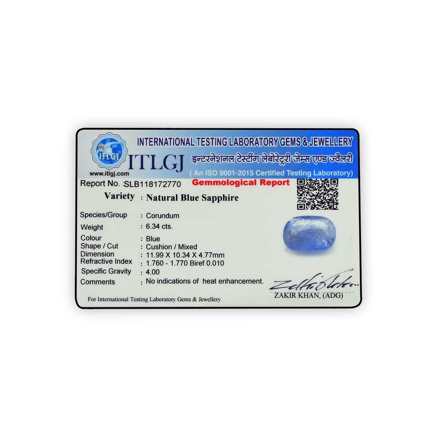 Blue Sapphire (Neelam) - 6.34 Carat