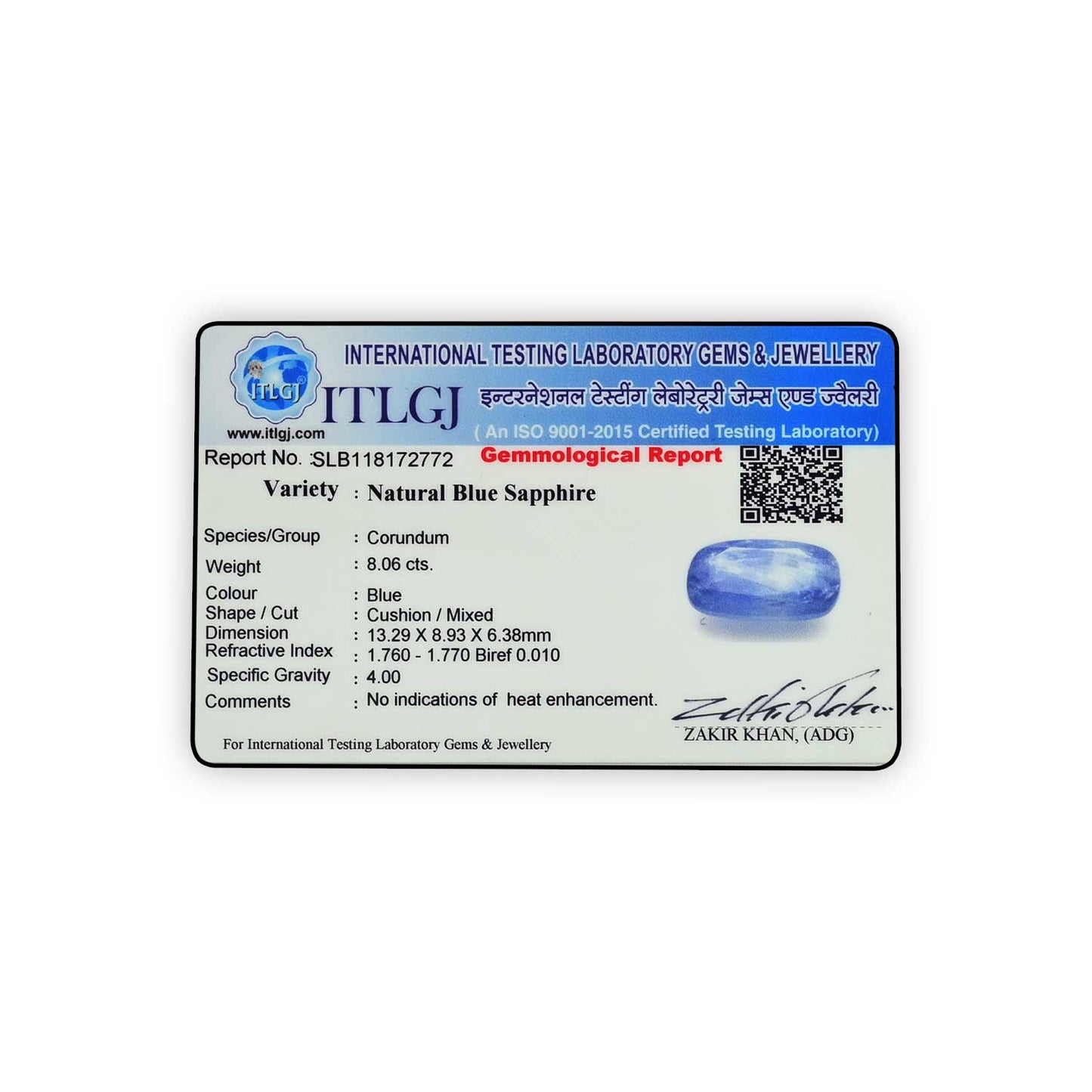 Blue Sapphire (Neelam) - 8.06 Carat