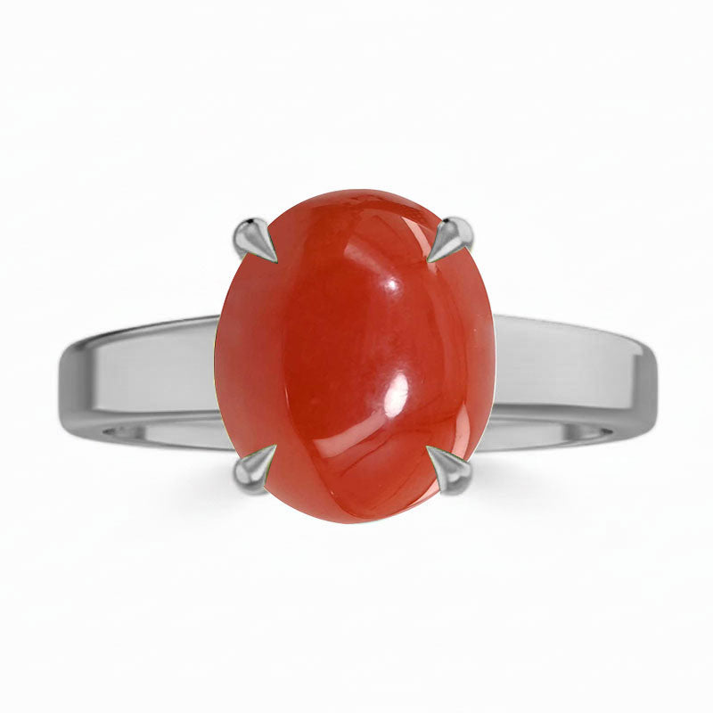 Coral (Special Quality) Silver Classic Solitaire Ring (R2)