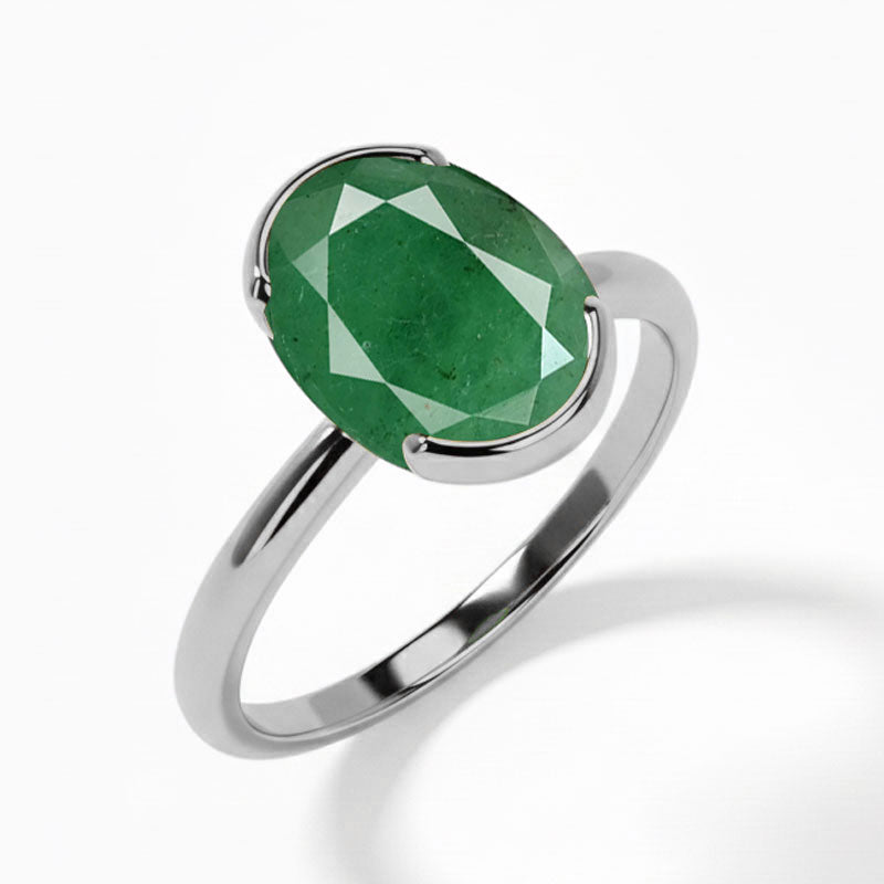 Emerald (Special Quality) Silver Dual-Claw Ring (R4)