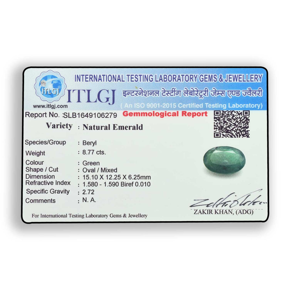 Zambian Emerald (Panna) Stone 8.77 Carat