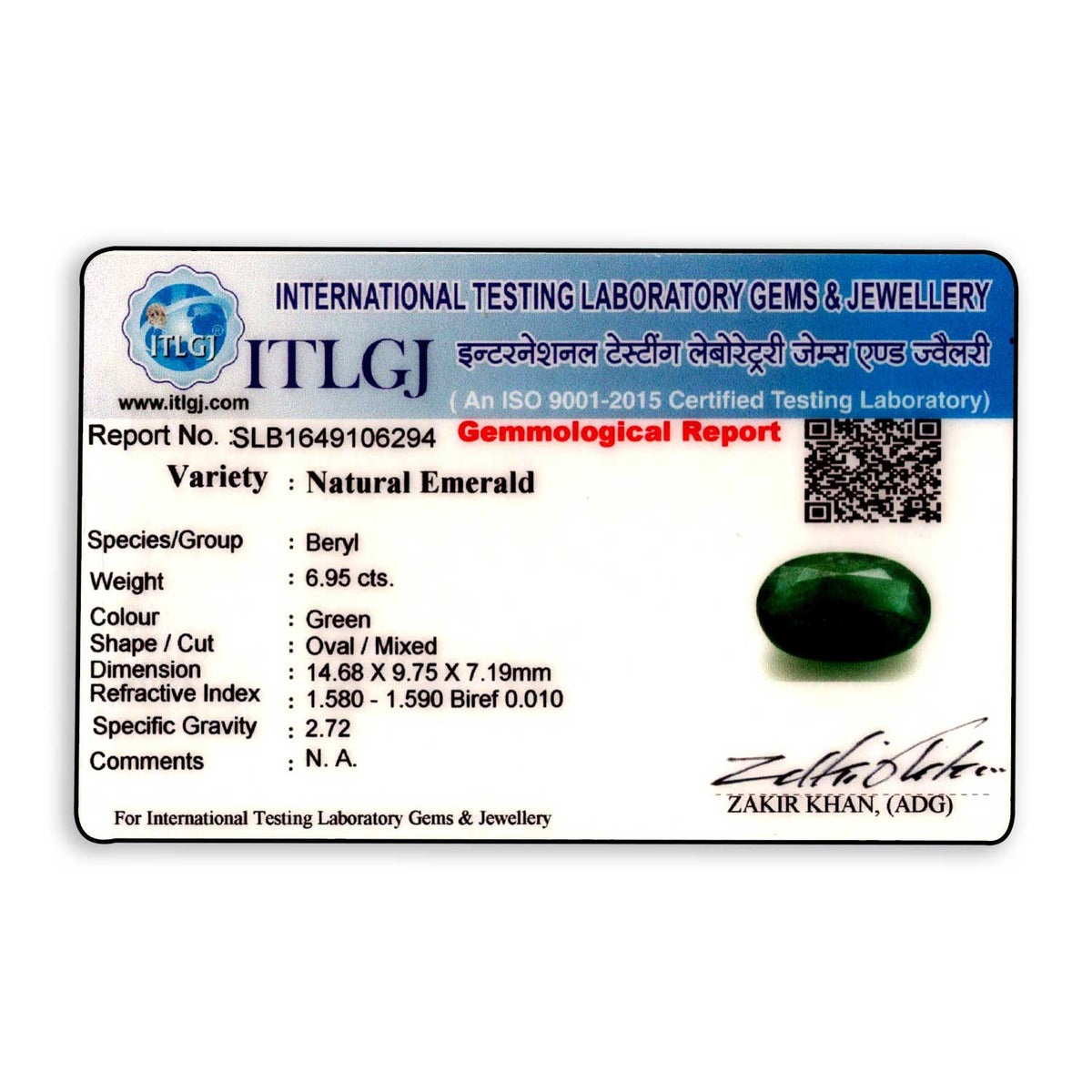 Zambian Emerald (Panna) Stone 6.95 Carat