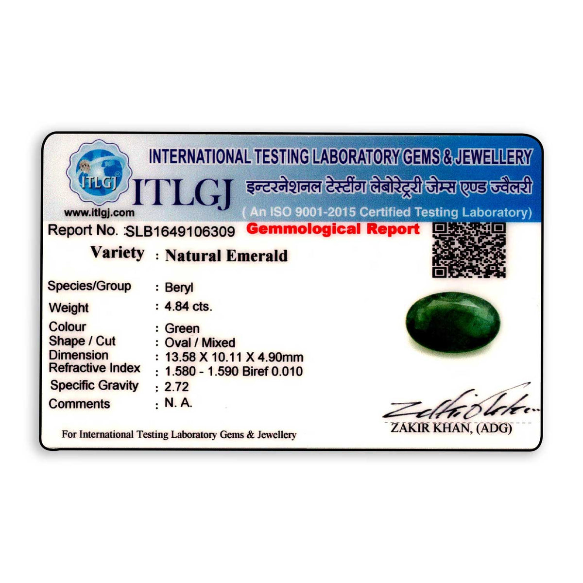 Zambian Emerald (Panna) Stone 4.84 Carat