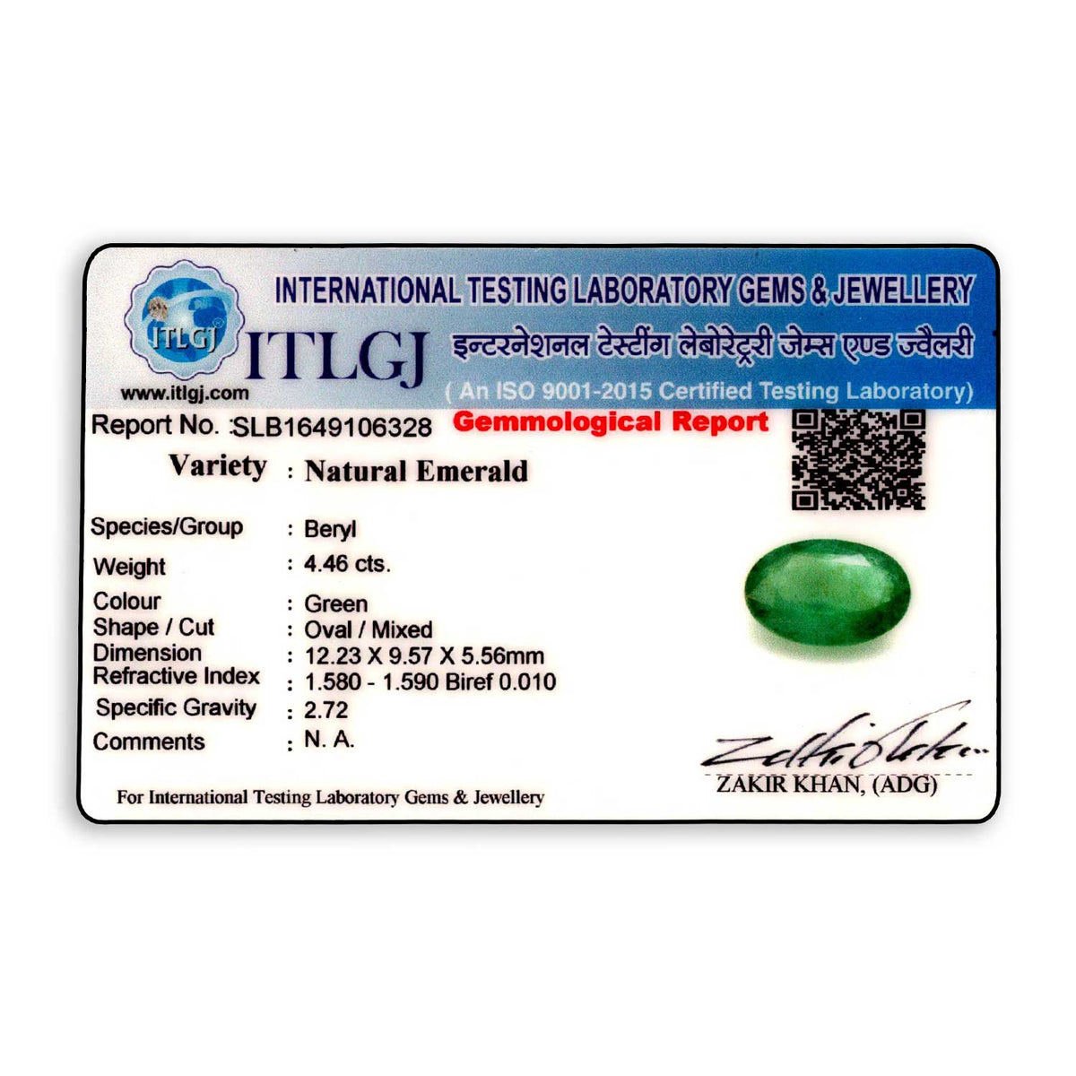 Zambian Emerald (Panna) Stone 4.46 Carat
