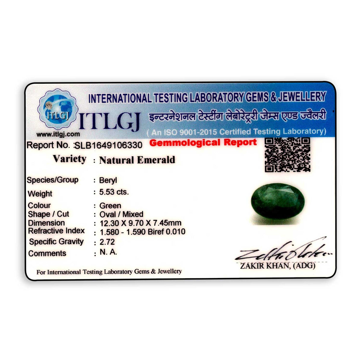 Zambian Emerald (Panna) Stone 5.53 Carat