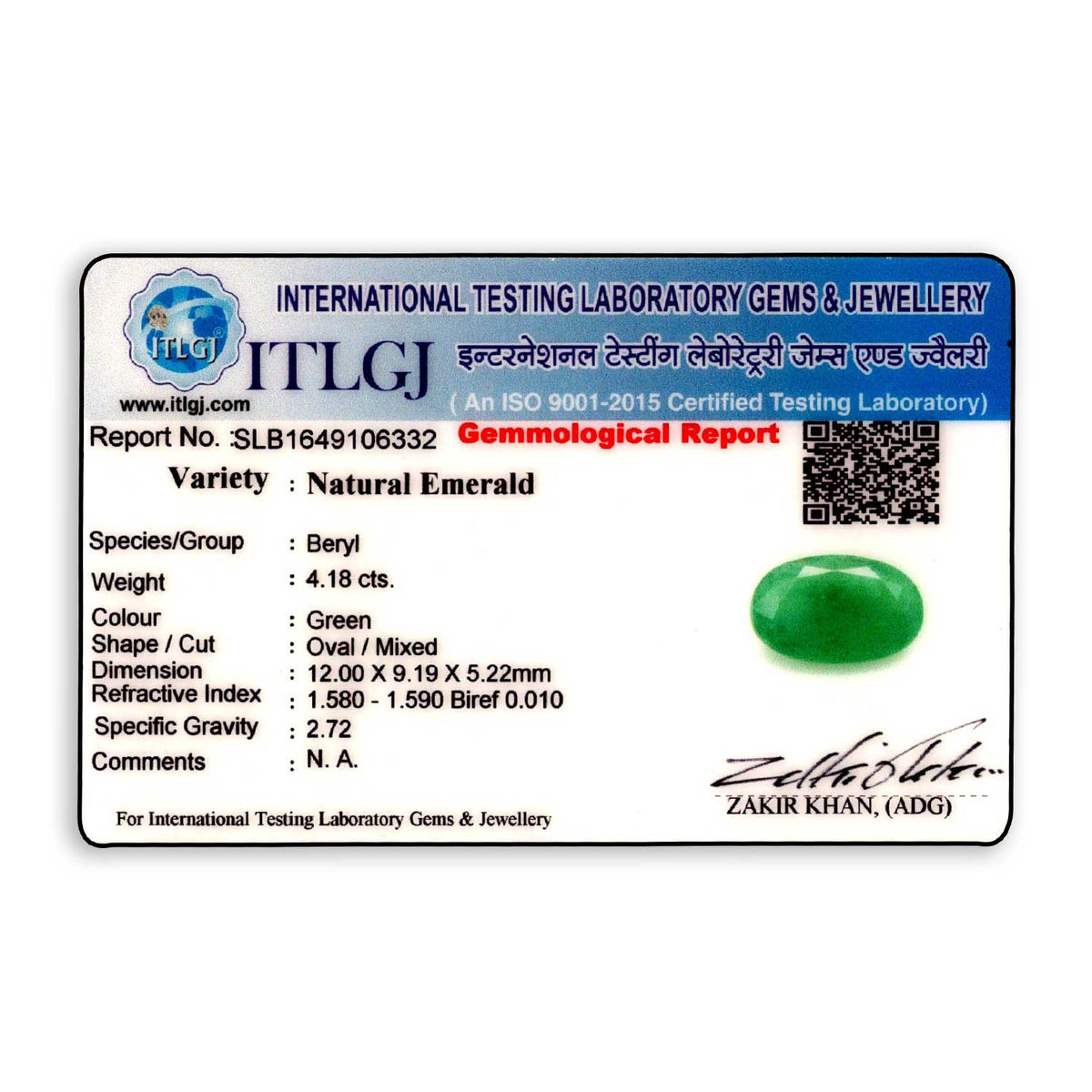 Zambian Emerald (Panna) Stone 4.18 Carat