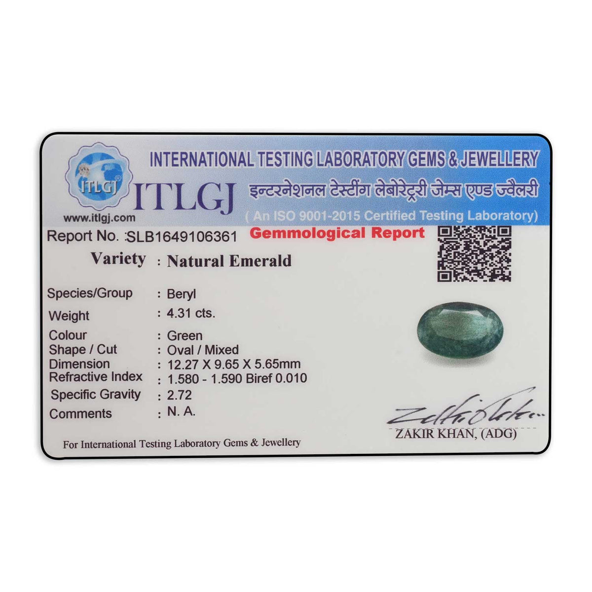 Zambian Emerald (Panna) Stone 4.31 Carat