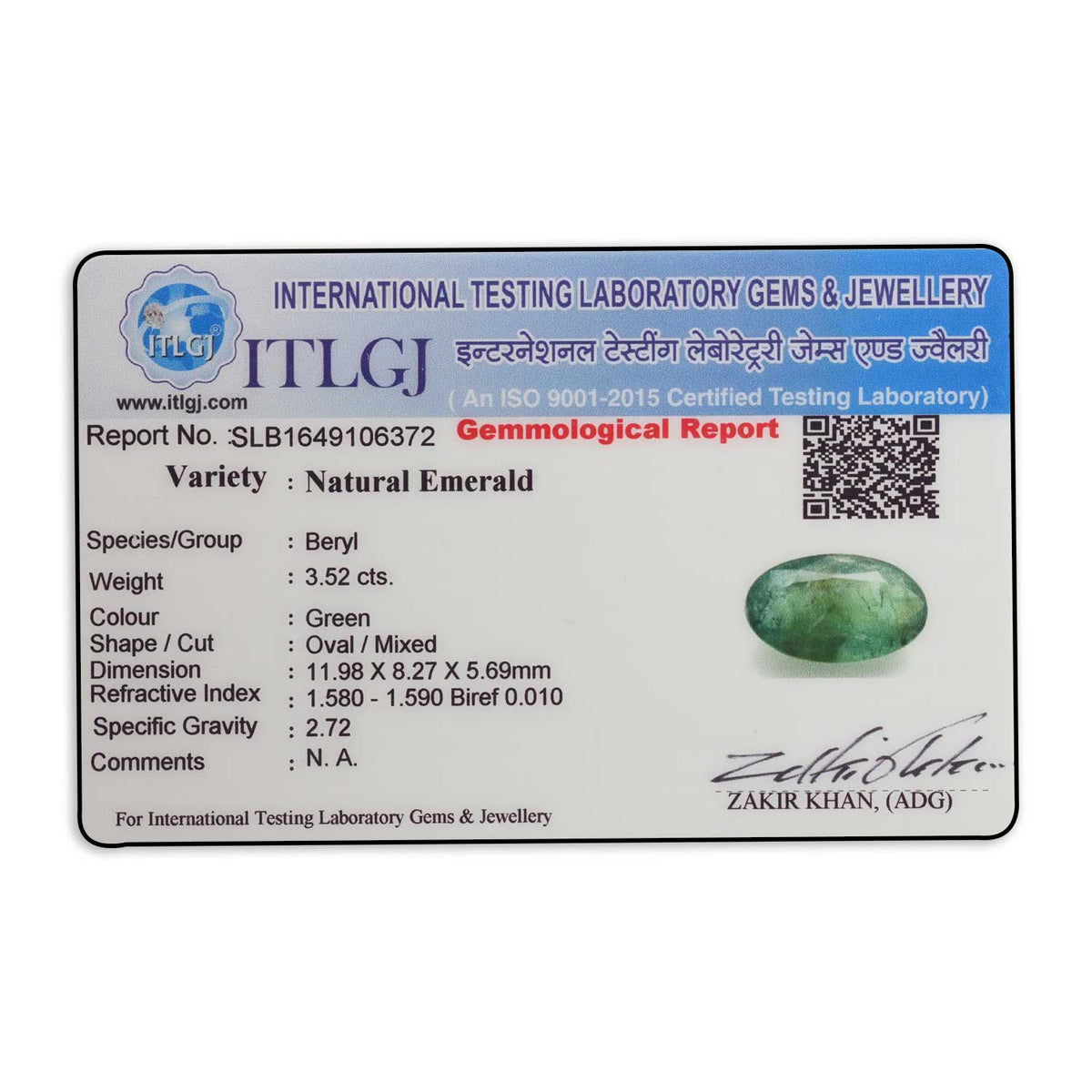 Zambian Emerald (Panna) Stone 3.52 Carat
