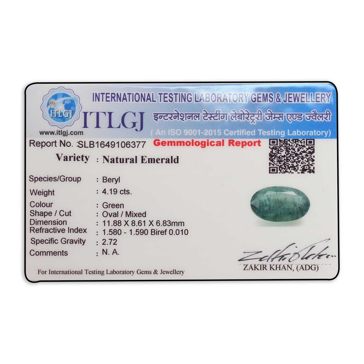 Zambian Emerald (Panna) Stone 4.19 Carat