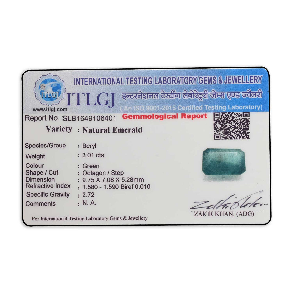Zambian Emerald (Panna) Stone 3.01 Carat