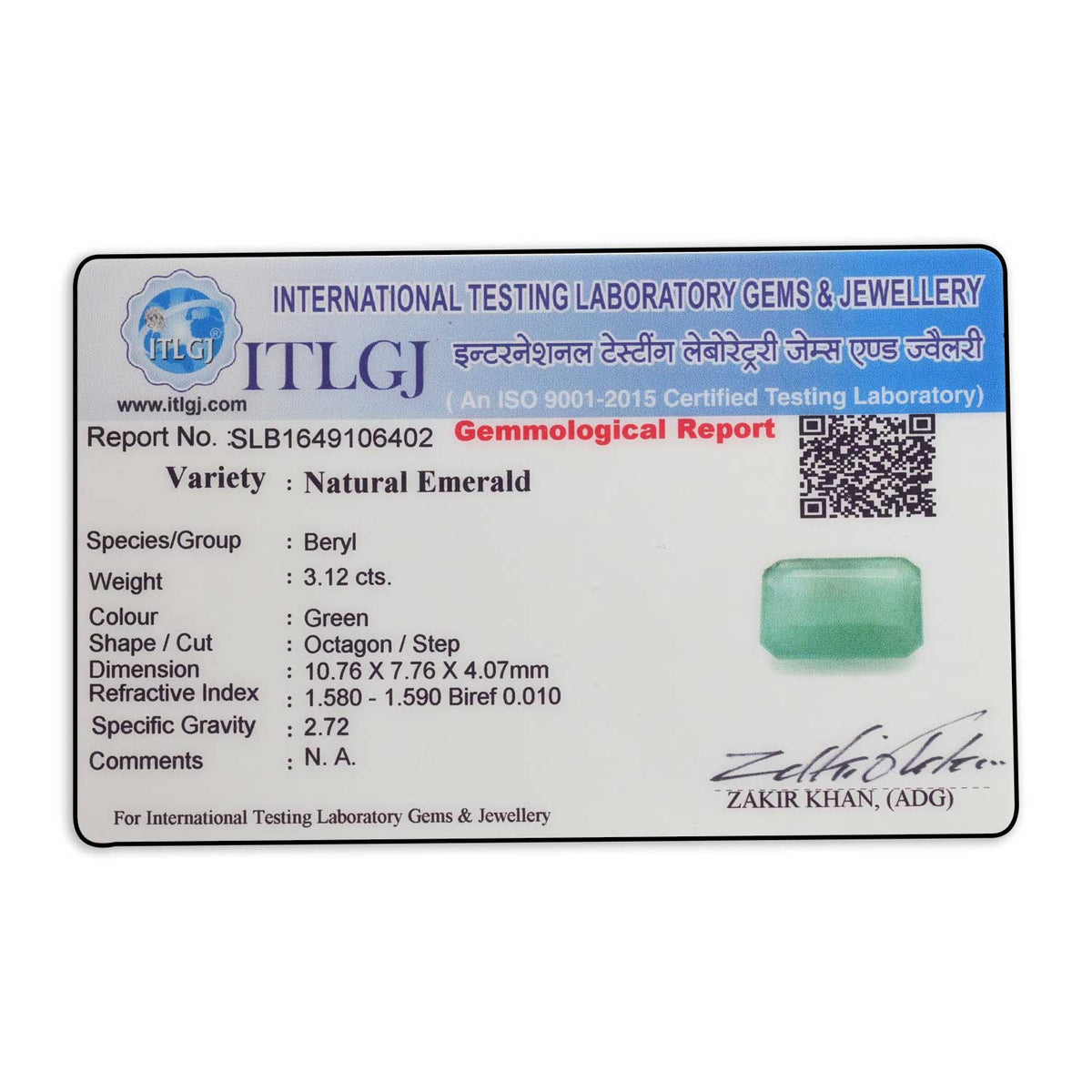 Zambian Emerald (Panna) Stone 3.12 Carat