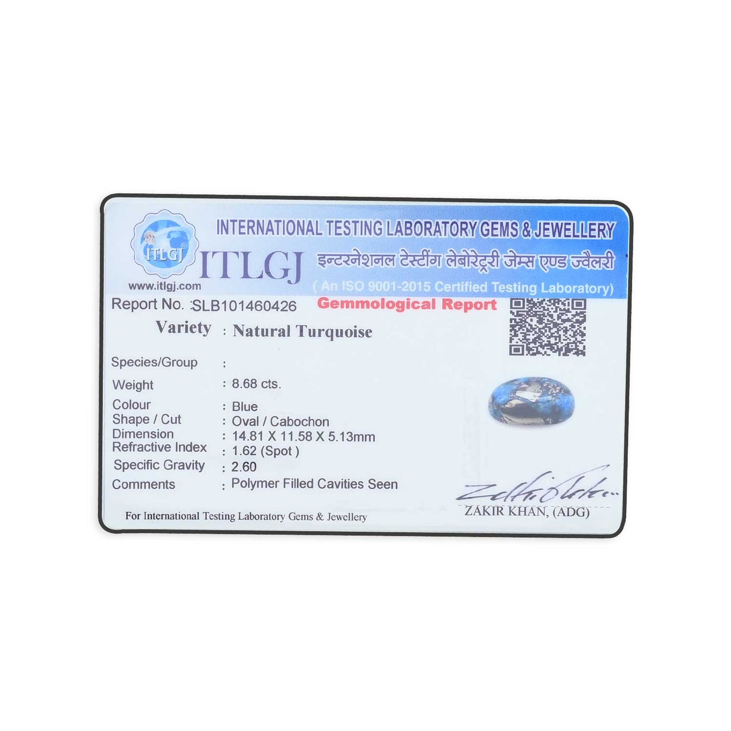 Irani Turquoise (Firoza) 8.68 Carat