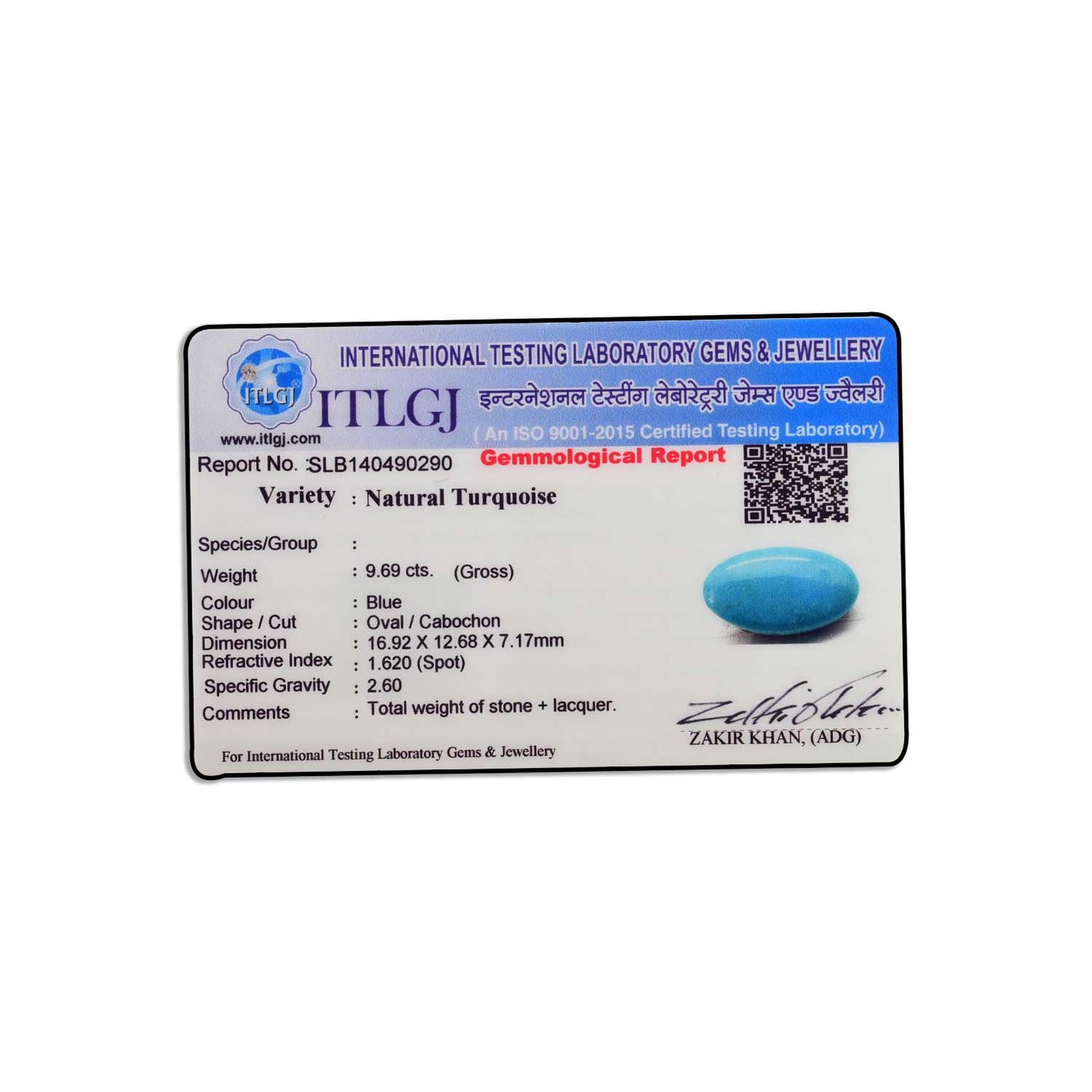Arizona Turquoise (Firoza) 9.69 Carat