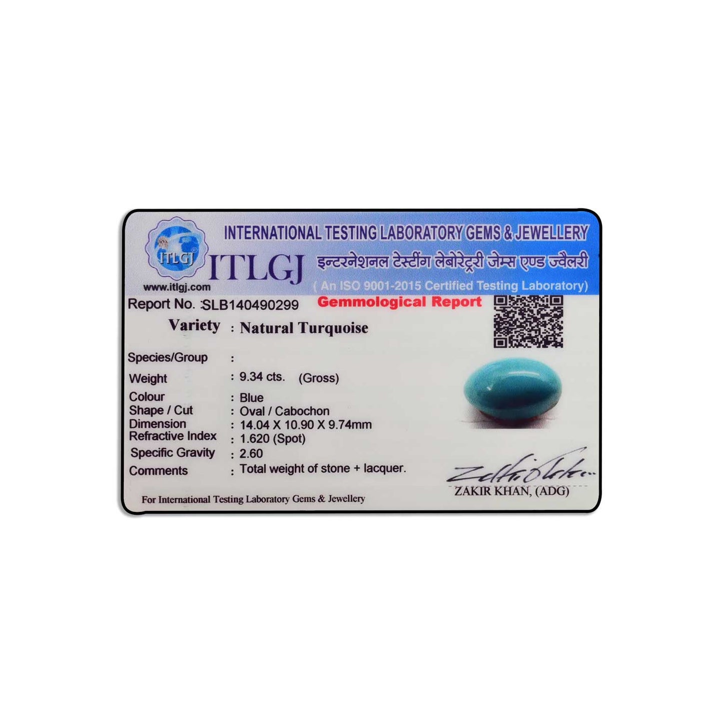Arizona Turquoise (Firoza) 9.34 Carat