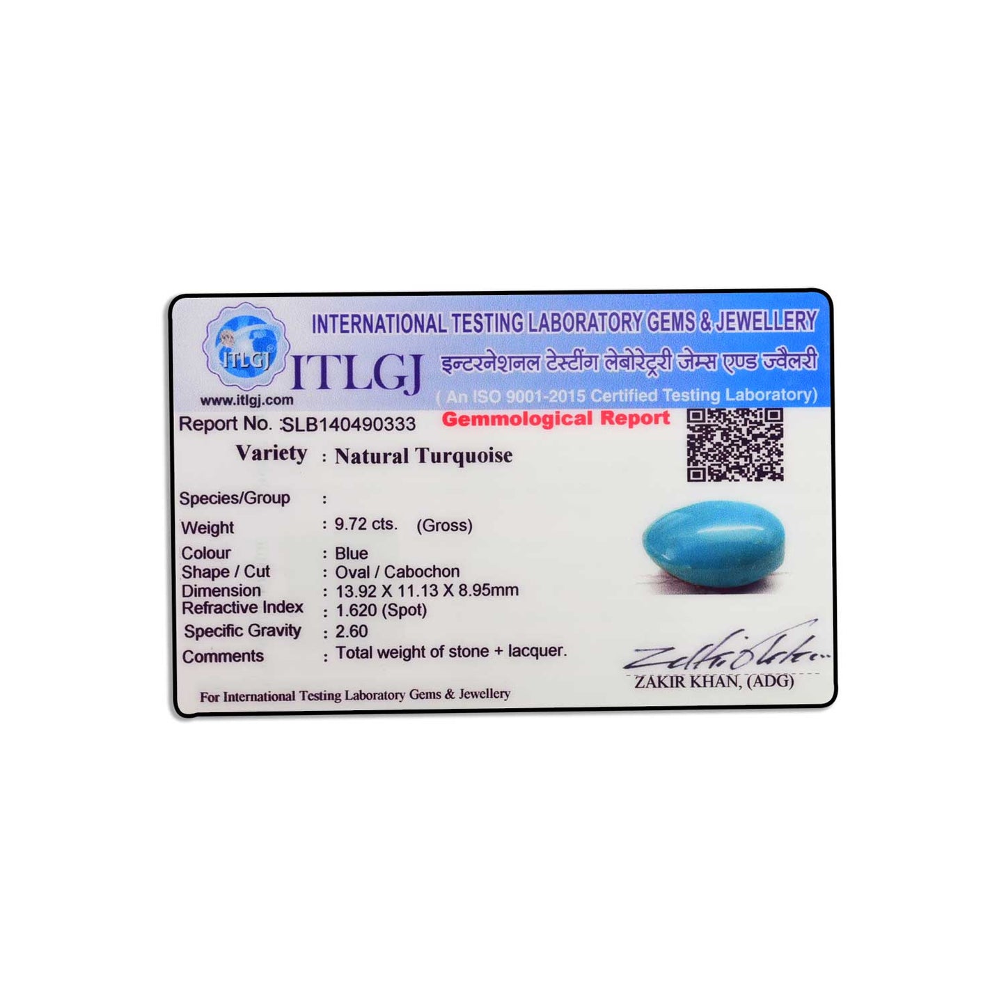 Arizona Turquoise (Firoza) 9.72 Carat