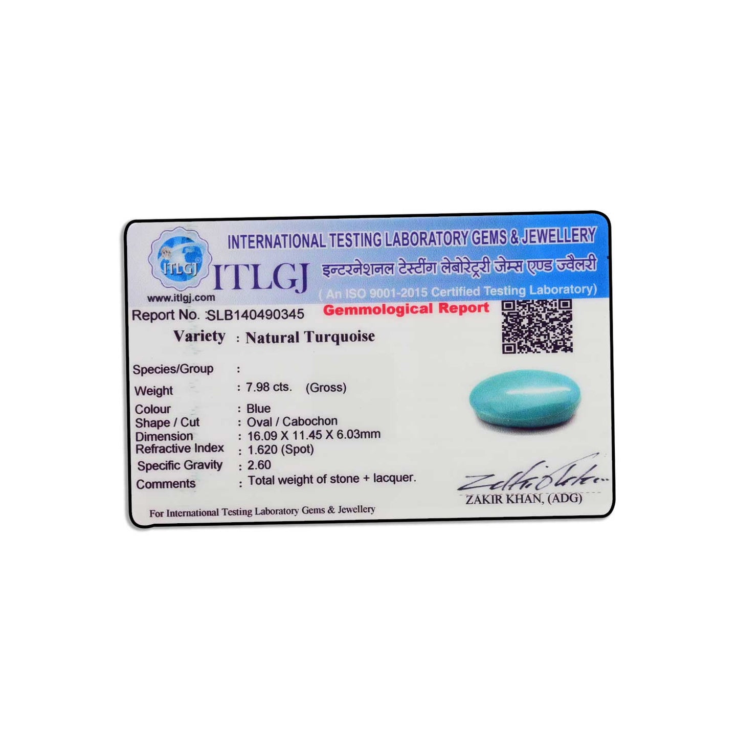 Arizona Turquoise (Firoza) 7.98 Carat