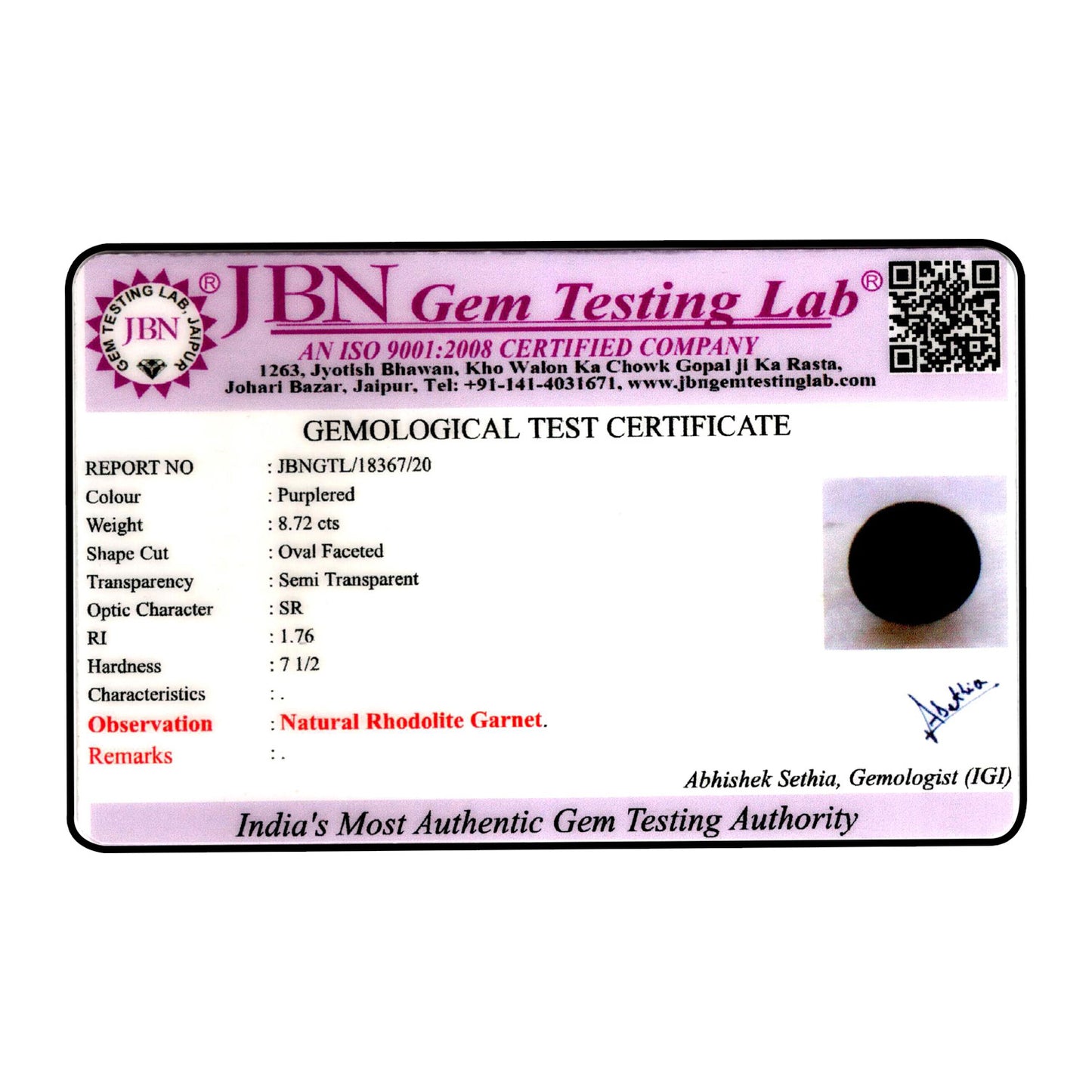 Red Garnet 8.72 Carat
