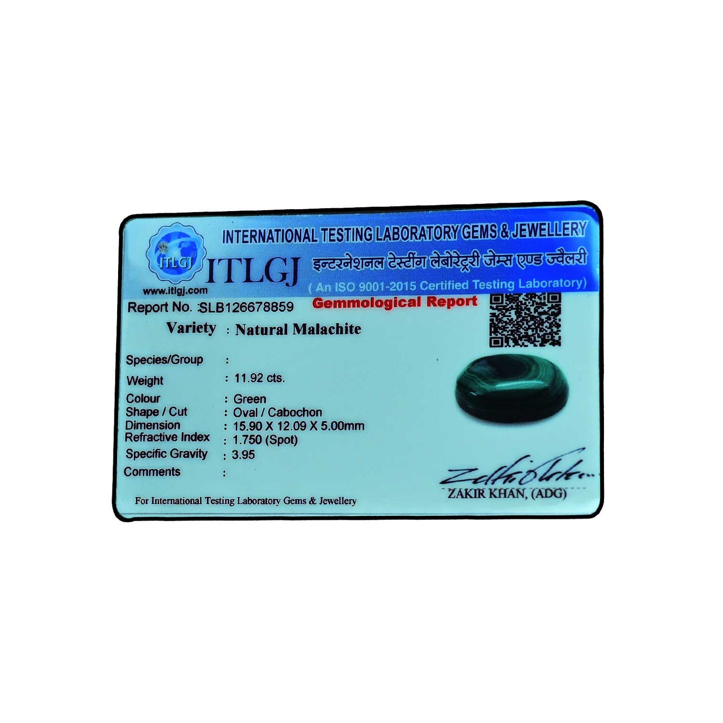 Malachite (Kidney Stone) 11.92 Carat