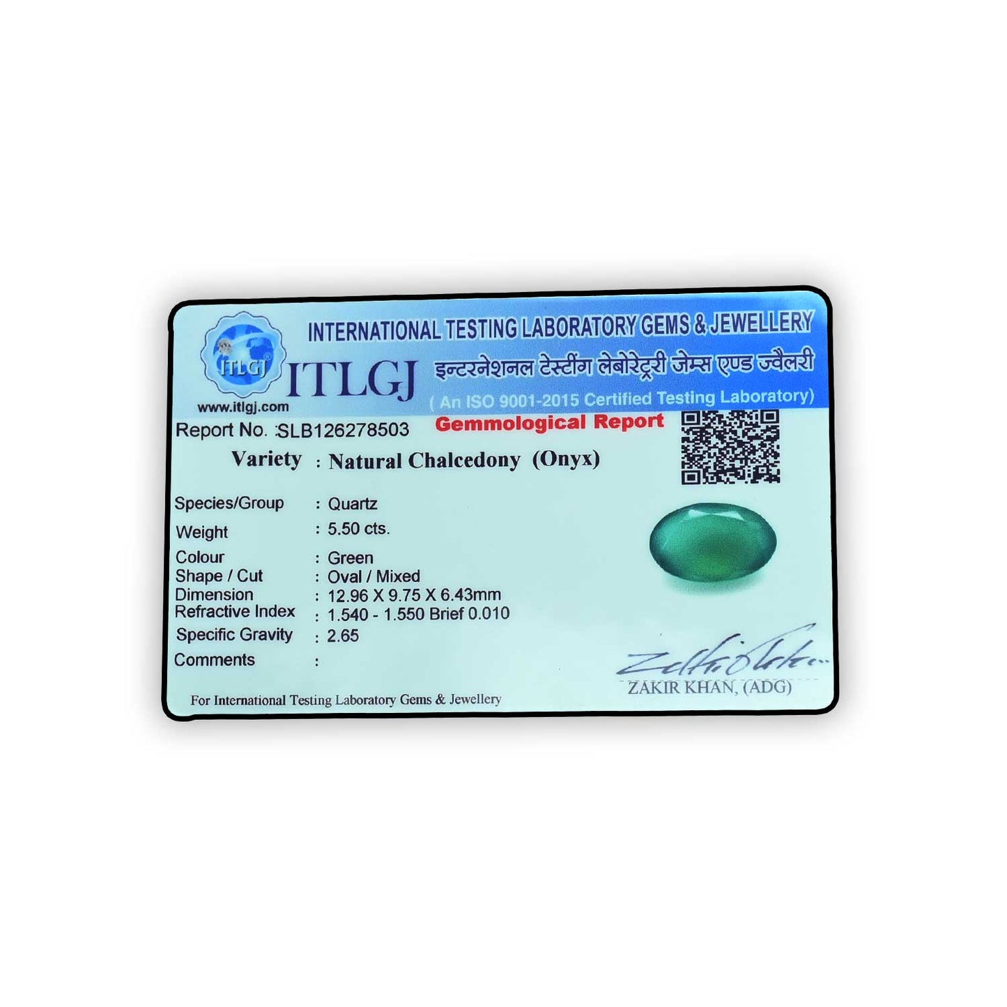 Green Onyx (Chalcedony) Cts 5.5