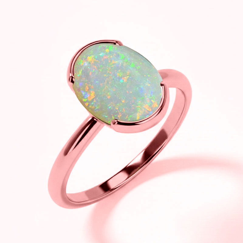 Opal (Special Quality) Rose Gold Dual-Claw Ring (R4)