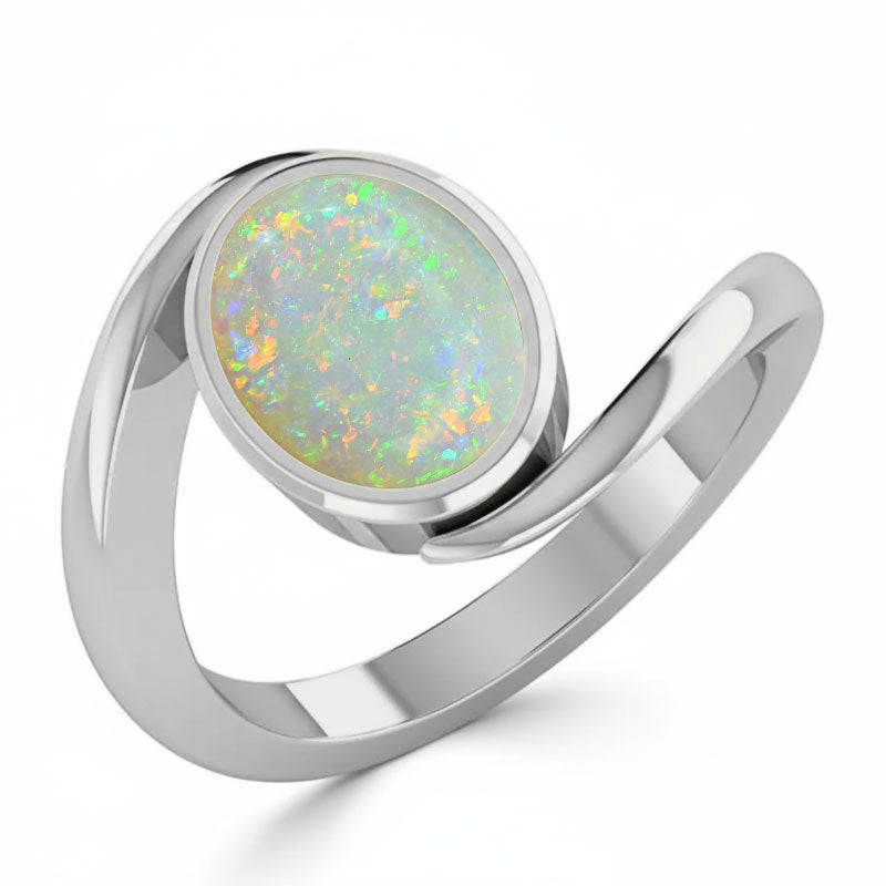 Opal (Special Quality) Silver Wave Ring (R3)