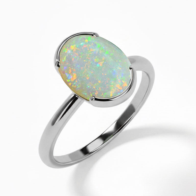 Opal (Special Quality) Silver Dual-Claw Ring (R4)