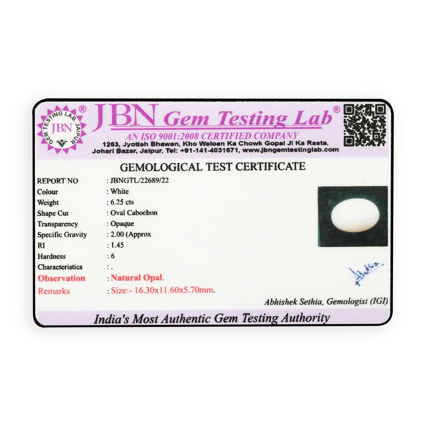 Natural Opal Cts 6.25 Ratti 6.88