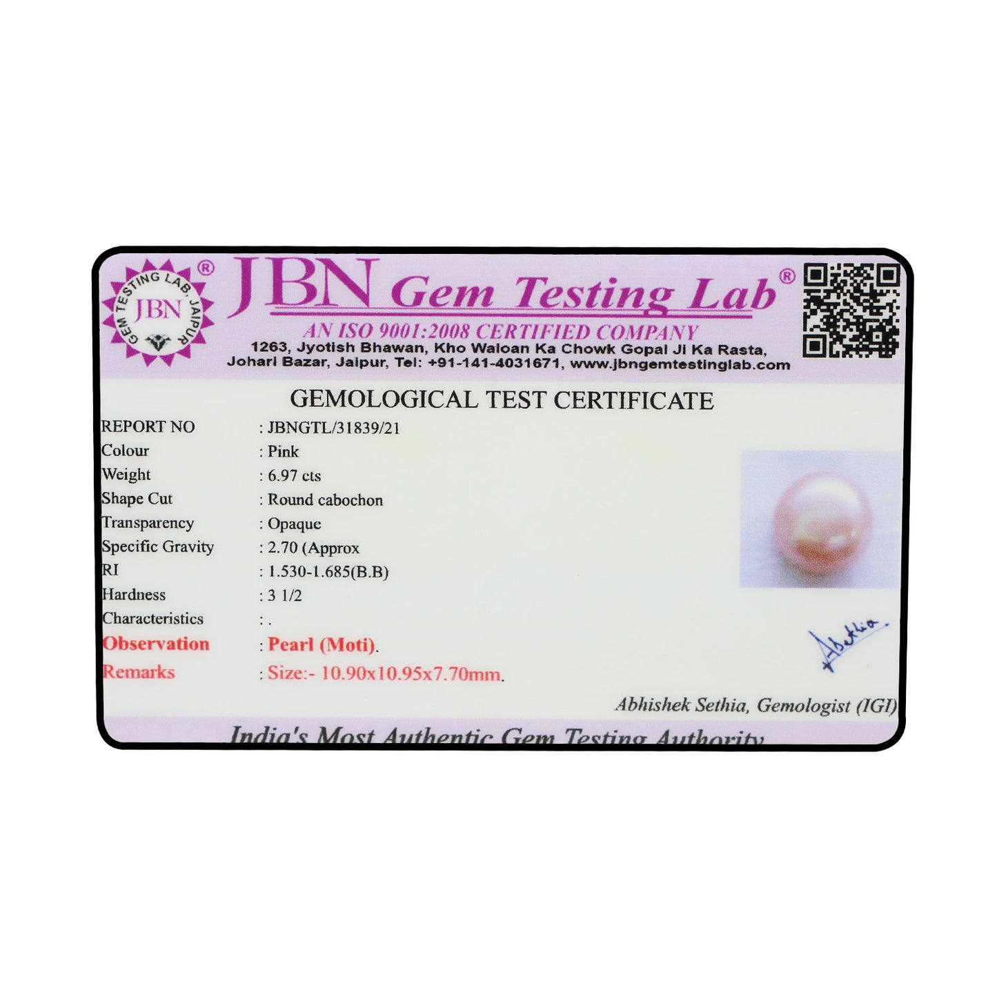Fresh Water Pearl (Moti) 6.97 Carat