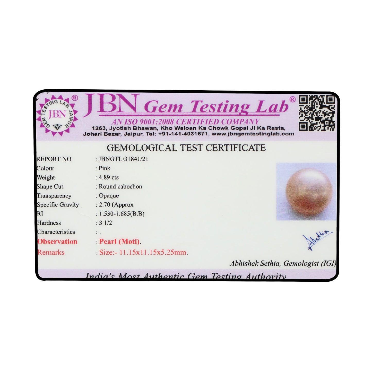Fresh Water Pearl (Moti) 4.89 Carat