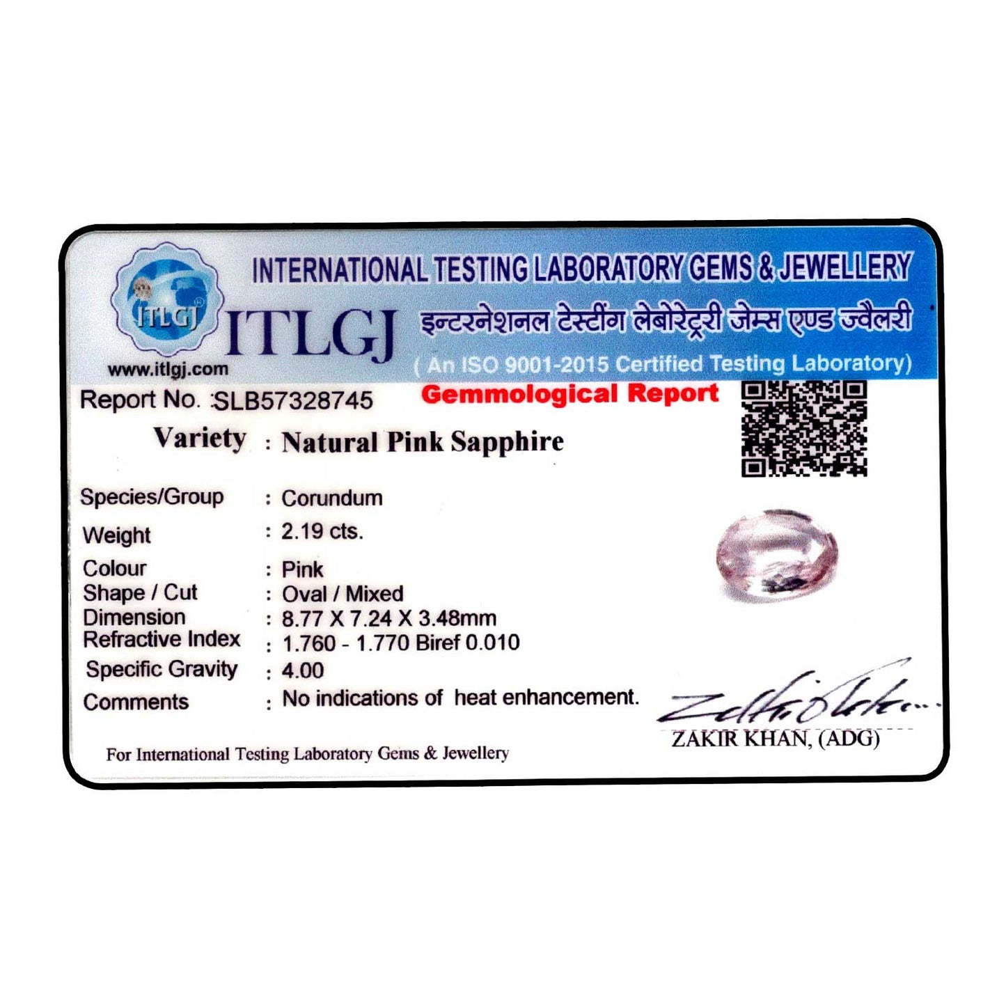 Pink Sapphire (Srilanka) Cts 2.19 Ratti 2.41