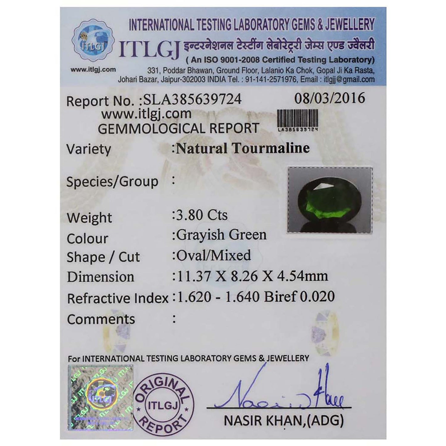 Green Tourmaline Cts. 3.8 Ratti 4.18