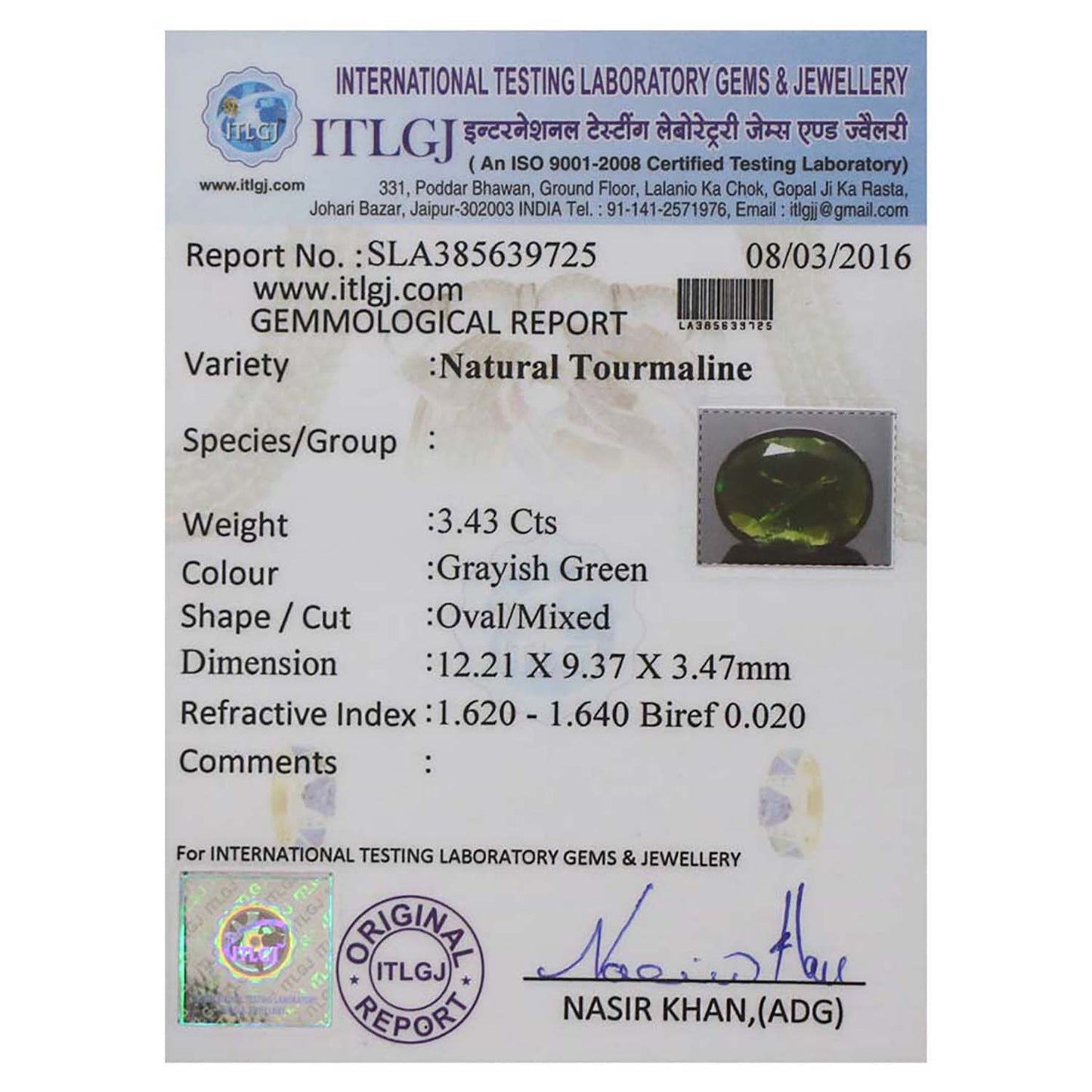 Green Tourmaline Cts. 3.43 Ratti 3.77