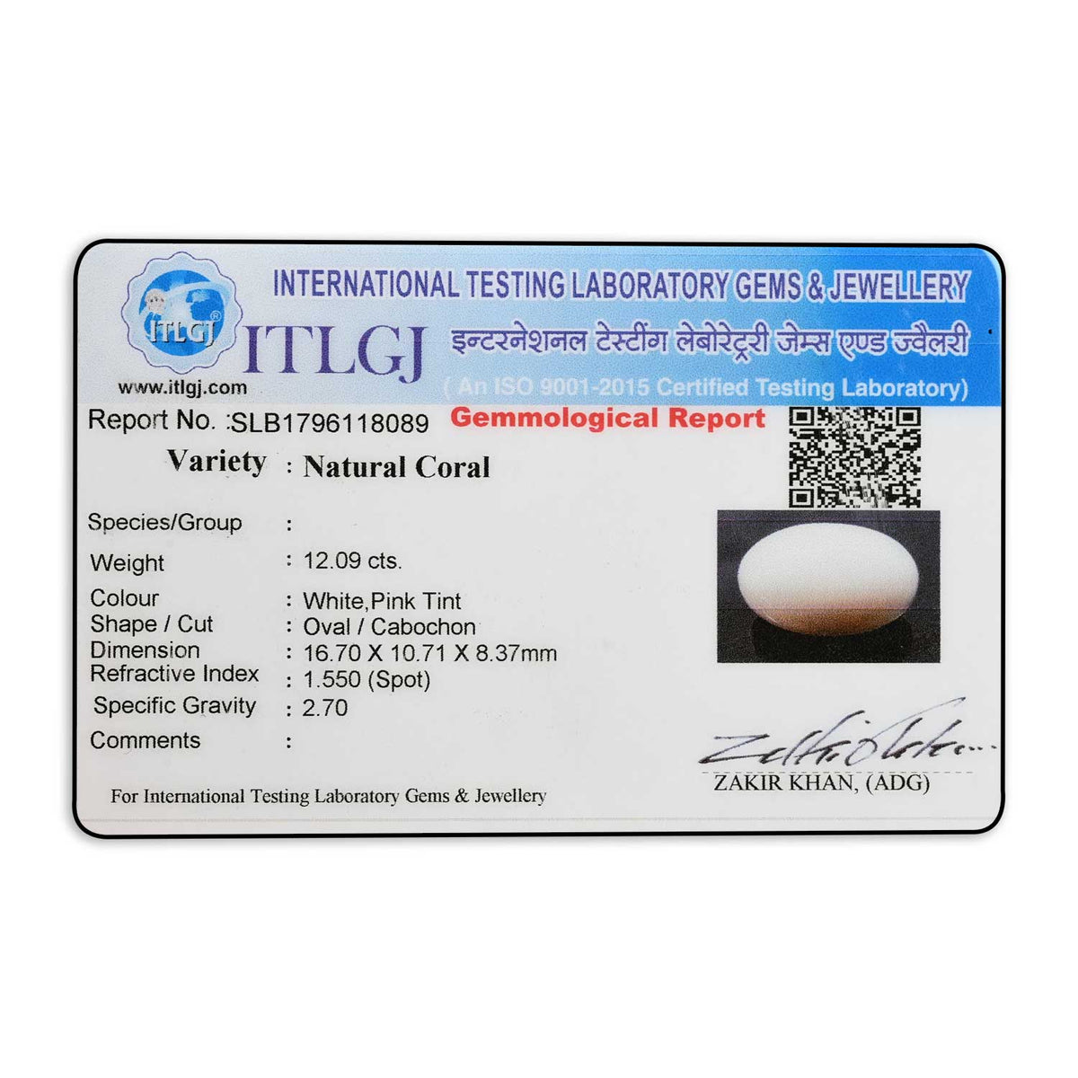 Japani White Coral 12.09 Carat