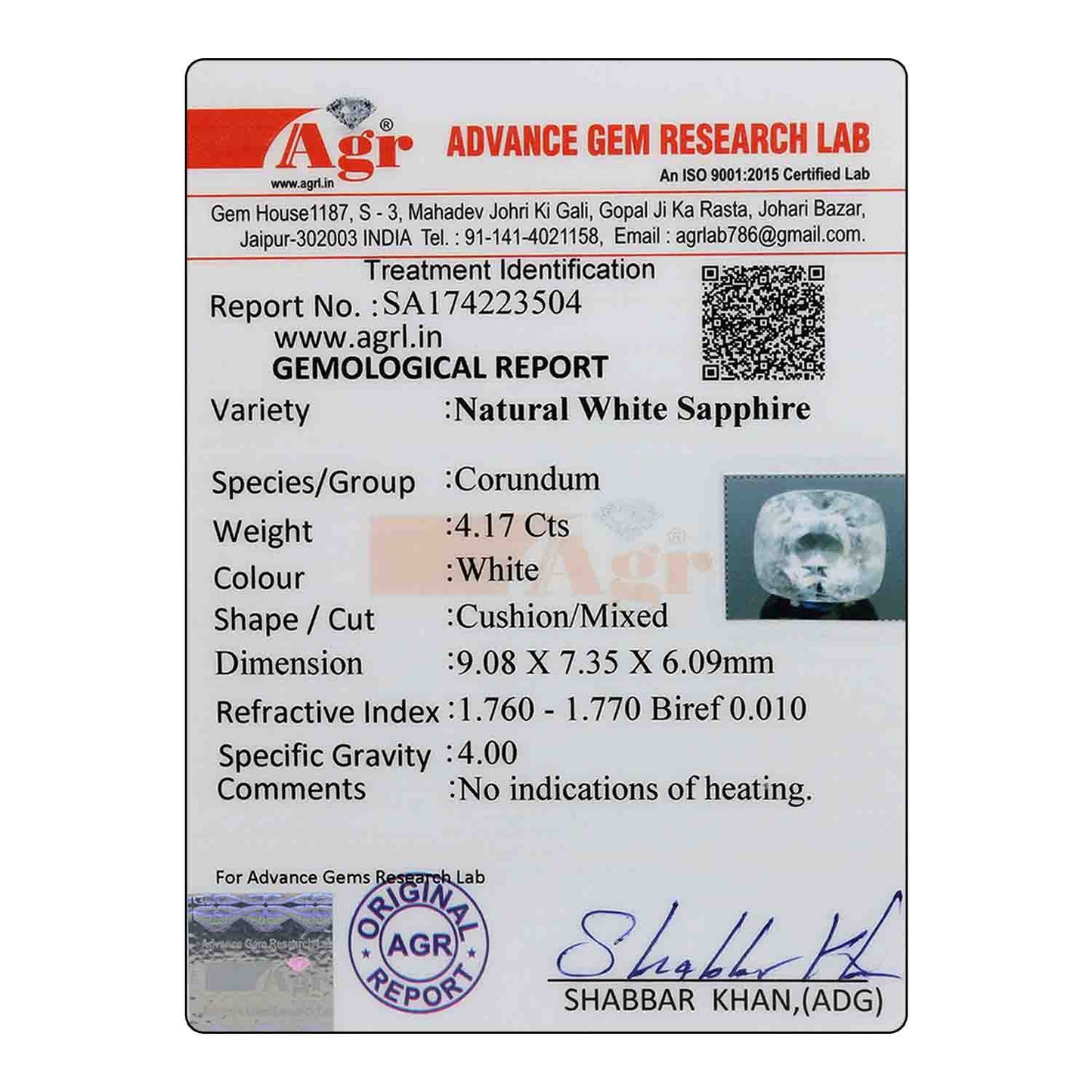 Ceylon White Sapphire 4.17 Carat