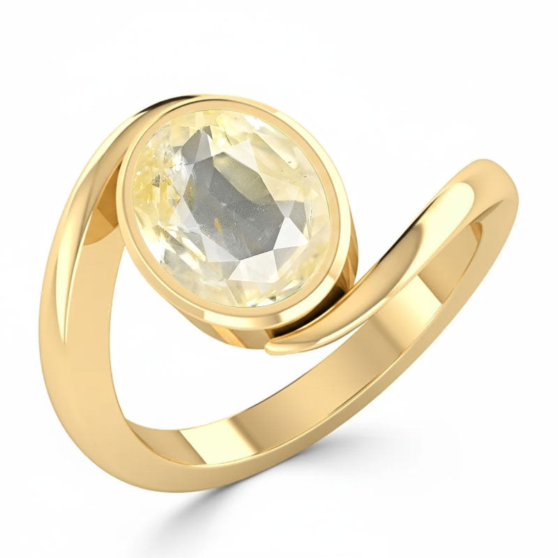 Yellow Sapphire (Special Quality) Gold Wave Ring (R3)