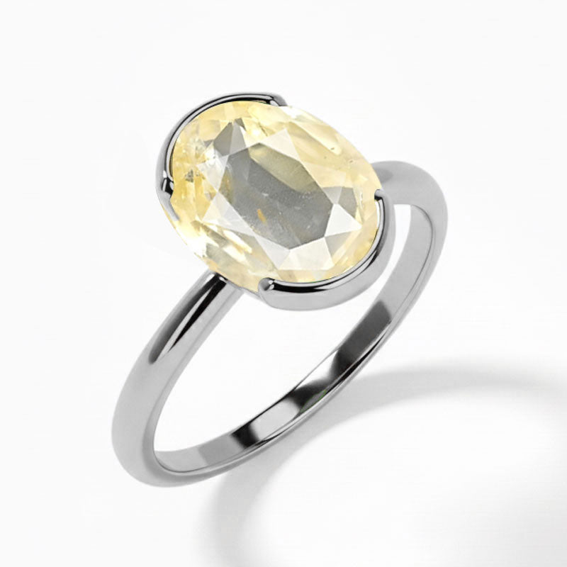 Yellow Sapphire (Special Quality) Silver Dual-Claw Ring (R4)