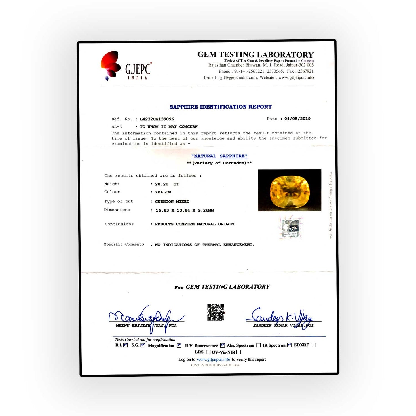 Ceylon Yellow Sapphire - 20.2 Carat
