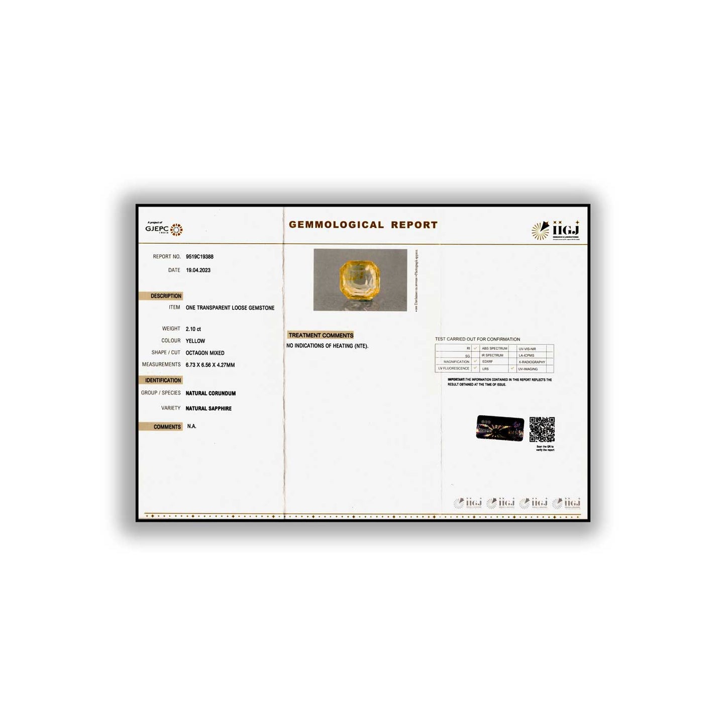 Ceylon Yellow Sapphire Carat 2.1