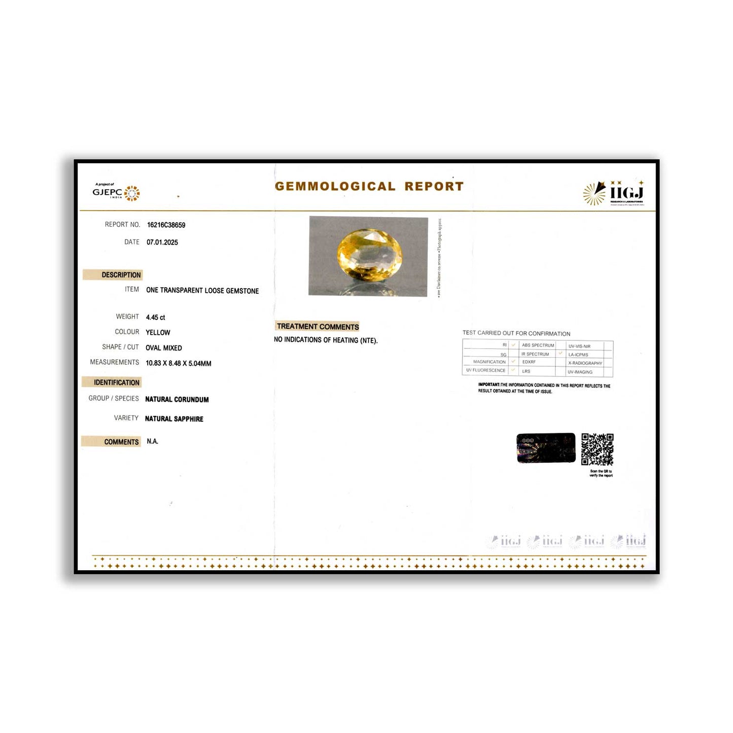 Ceylon Yellow Sapphire 4.45 Carat