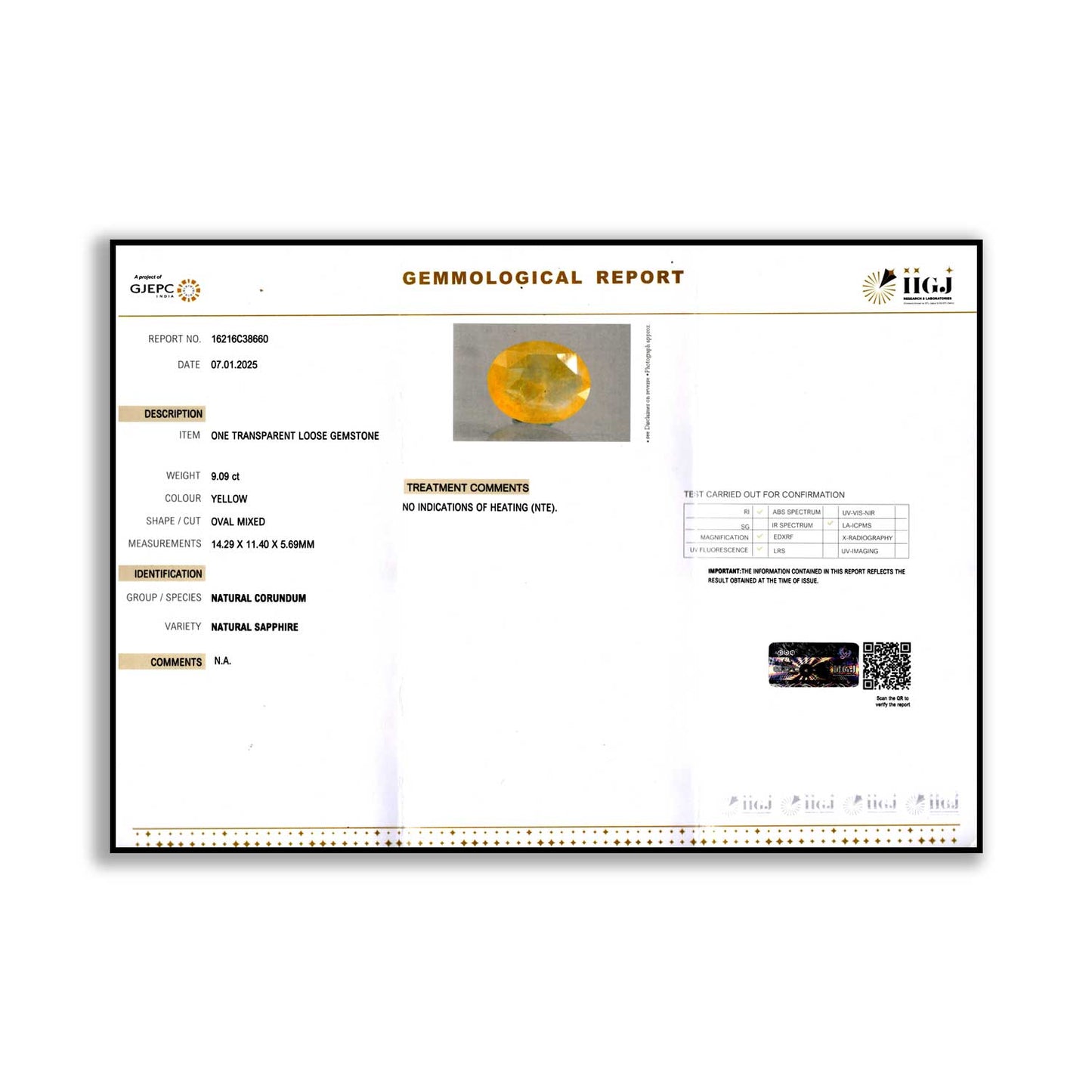 Ceylon Yellow Sapphire 9.09 Carat