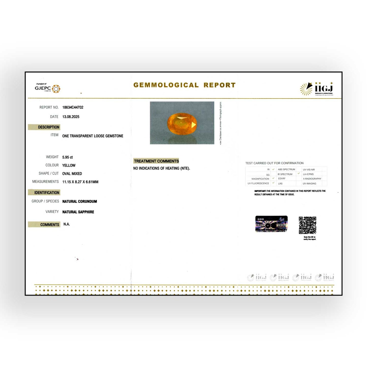 Ceylon Yellow Sapphire 5.95 Carat