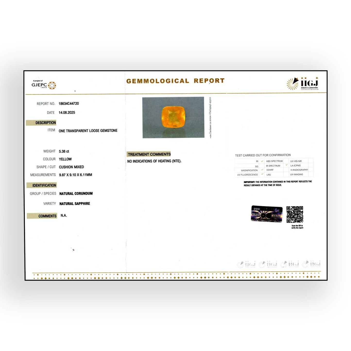Ceylon Yellow Sapphire 5.38 Carat