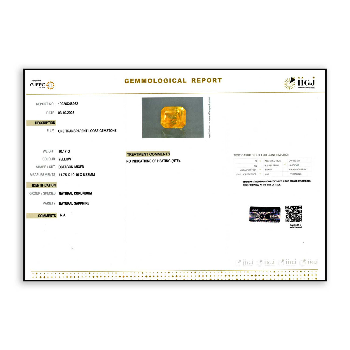 Ceylon Yellow Sapphire 10.17 Carat