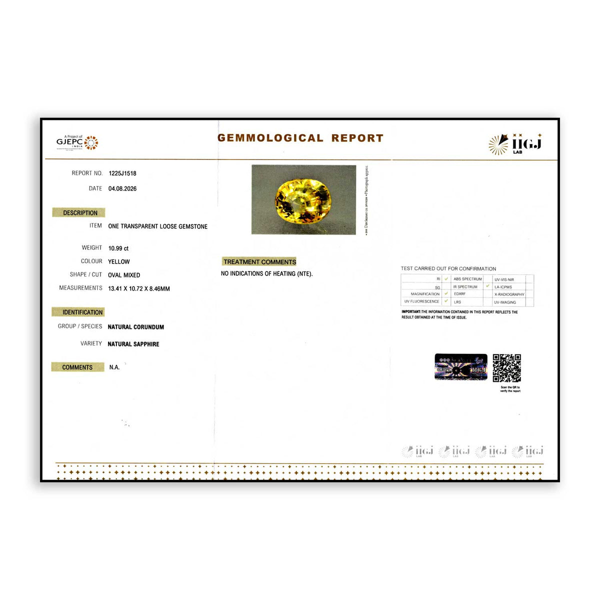 Ceylon Yellow Sapphire 10.99 Carat